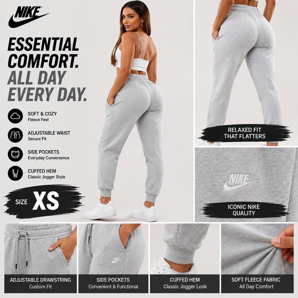 Nike Sportswear Essential Womens Fleece Joggers Grey XS BV4095-063